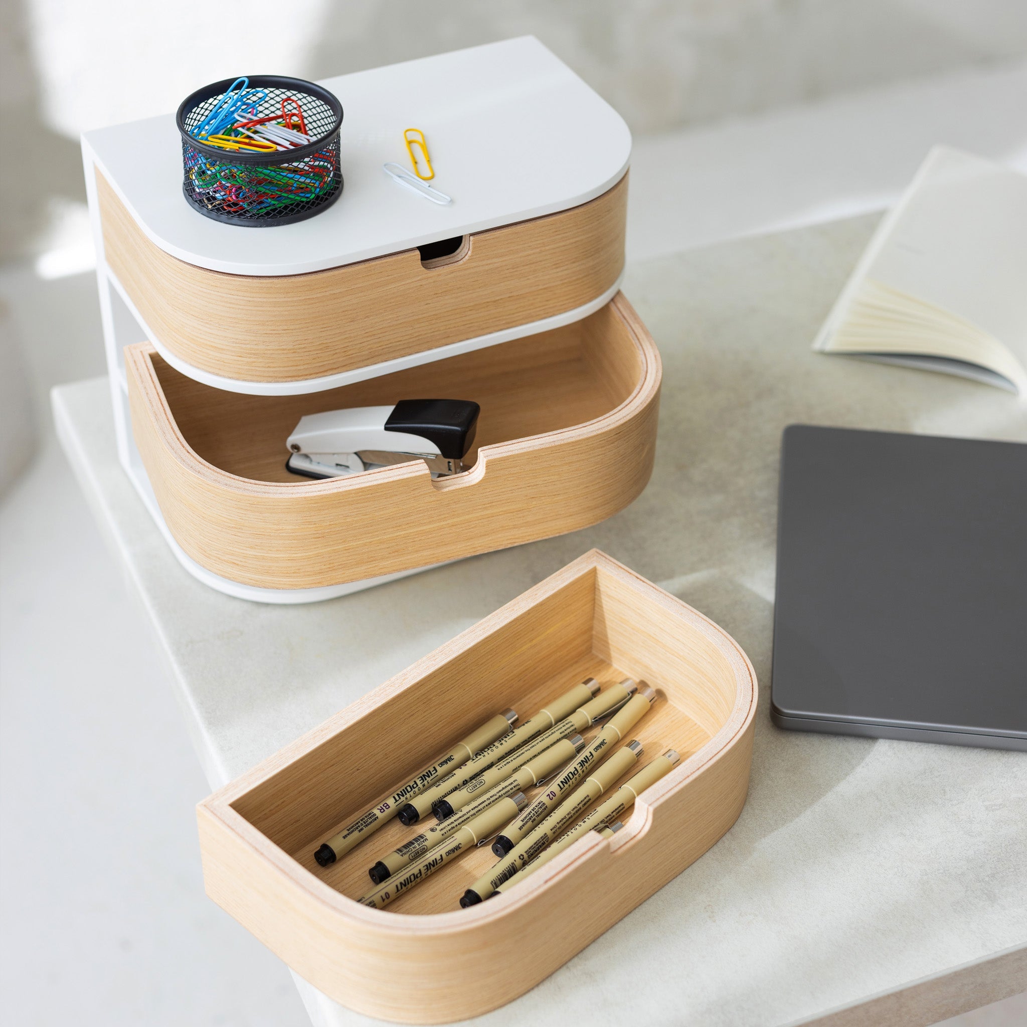 Mounted separate wood drawer box, Desk organization ideas-4